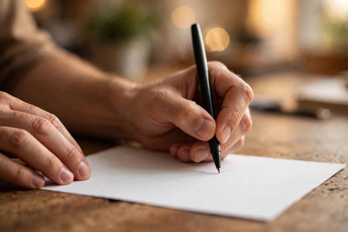 Hands signing a document with a pen